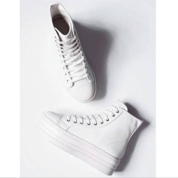 NIB White Vegan Leather High Top Platform Sneakers - Picture 7 of 9